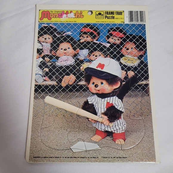 Vintage 80's Monchhichi Golden Frame Tray Puzzle Lot Of 2 - Picture 2 of 8